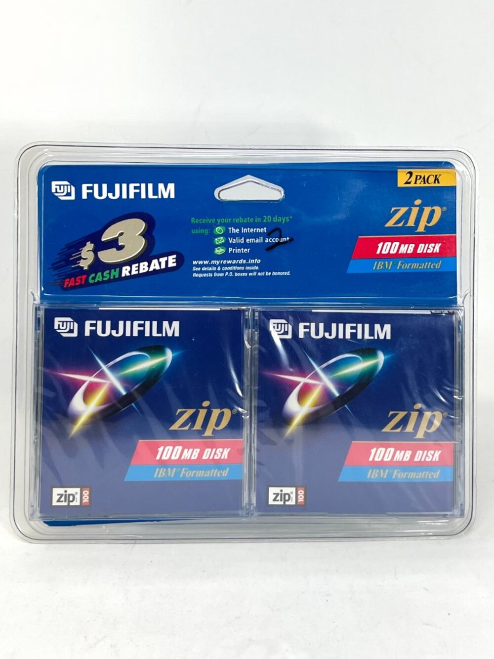 NOS 2-Pack FujiFilm 100mb Zip Drive Disk IBM Formatted Factory Sealed Fuji Film